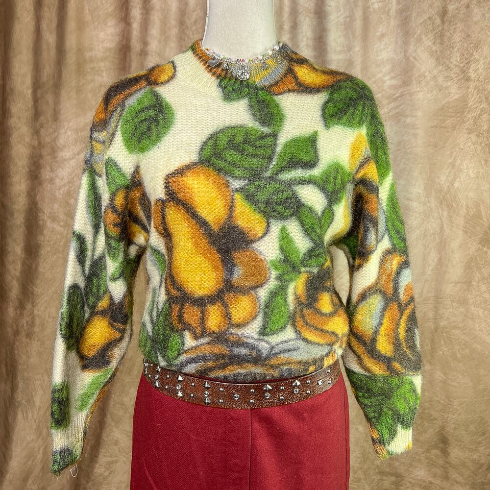 Vintage Fairy Grunge Sweater 80s Chinese Floral Chunky Multicolor Renaissance